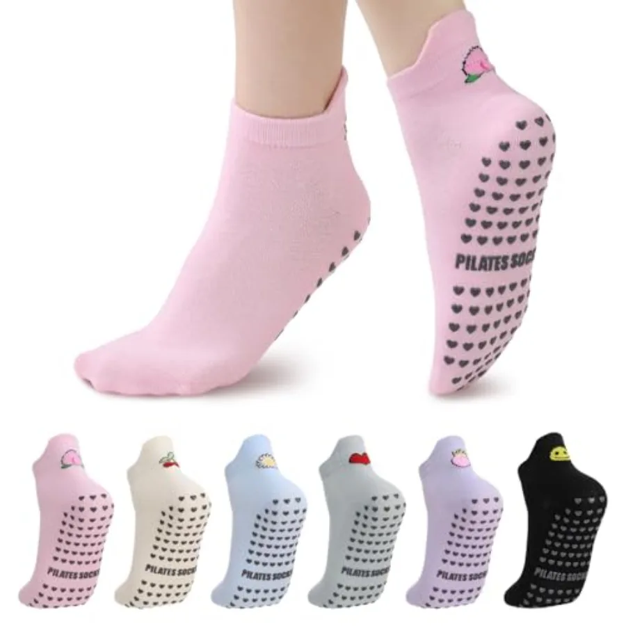 Grip Sock Yoga - 6 Pairs Pilates Socks with Grips
