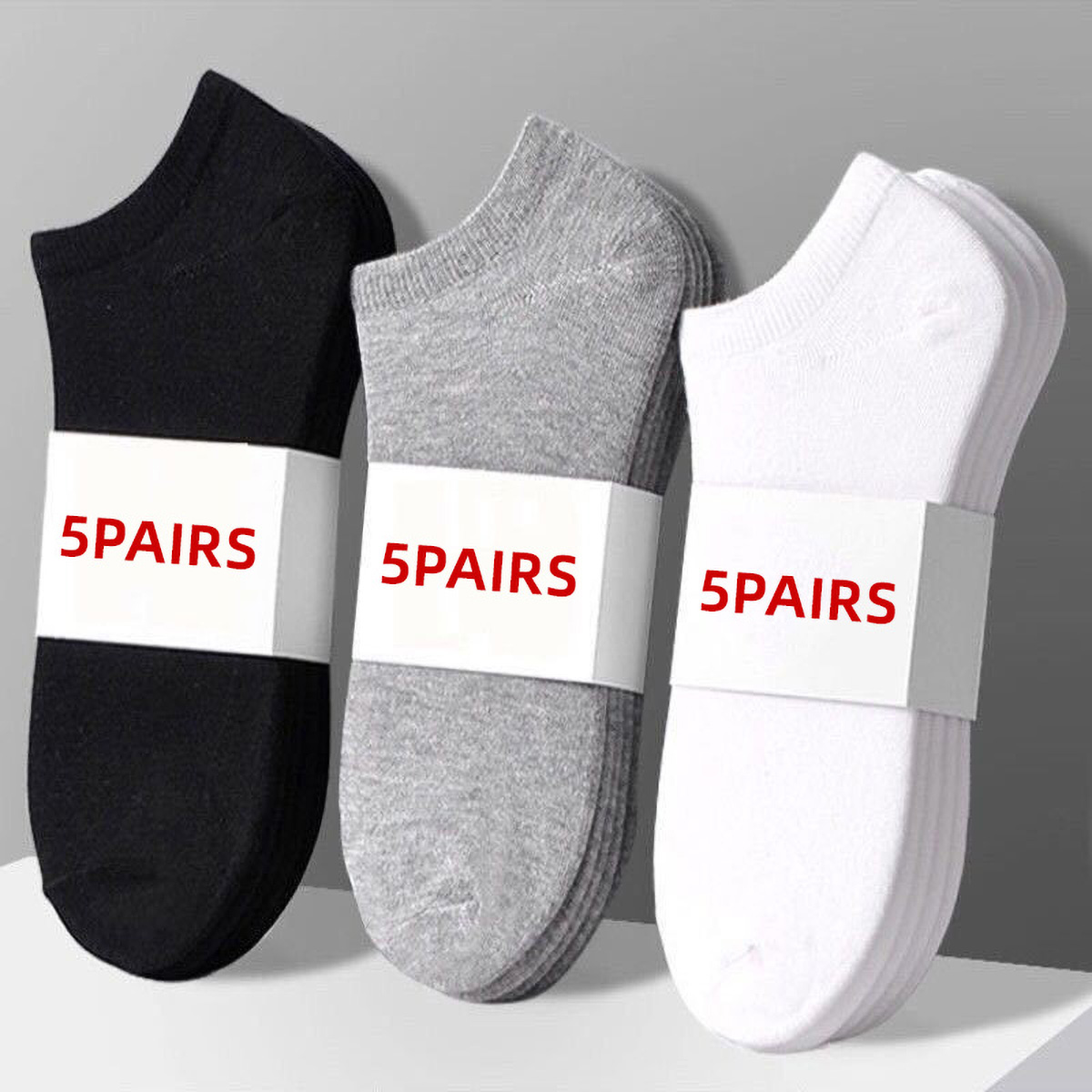 5 Pairs Unisex Casual Plain Co - No Show Sock Women のレビューと価格