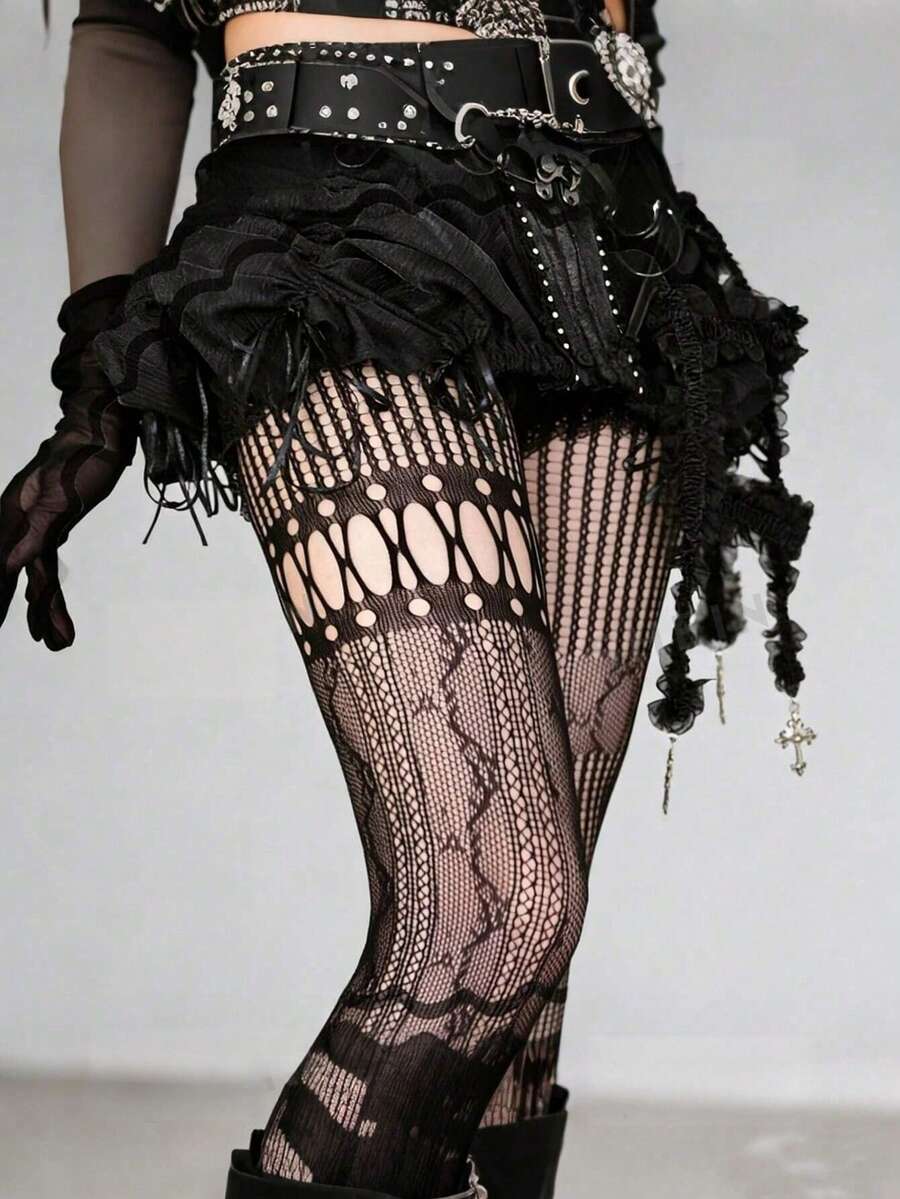1pc Asymmetric Hollow Fishnet  - Fishnet Stocking Women のレビューと価格