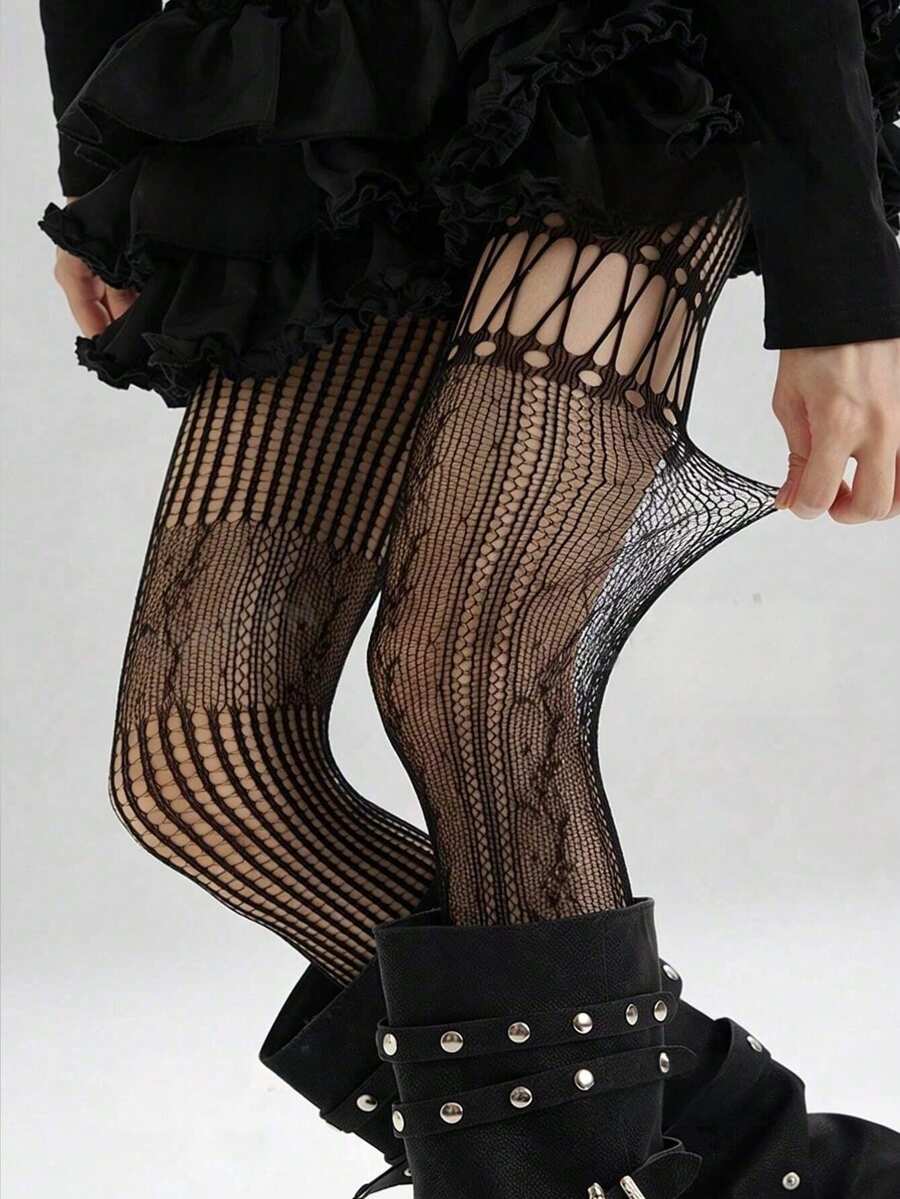 1pc Asymmetric Hollow Fishnet  - Fishnet Stocking Women のレビューと価格