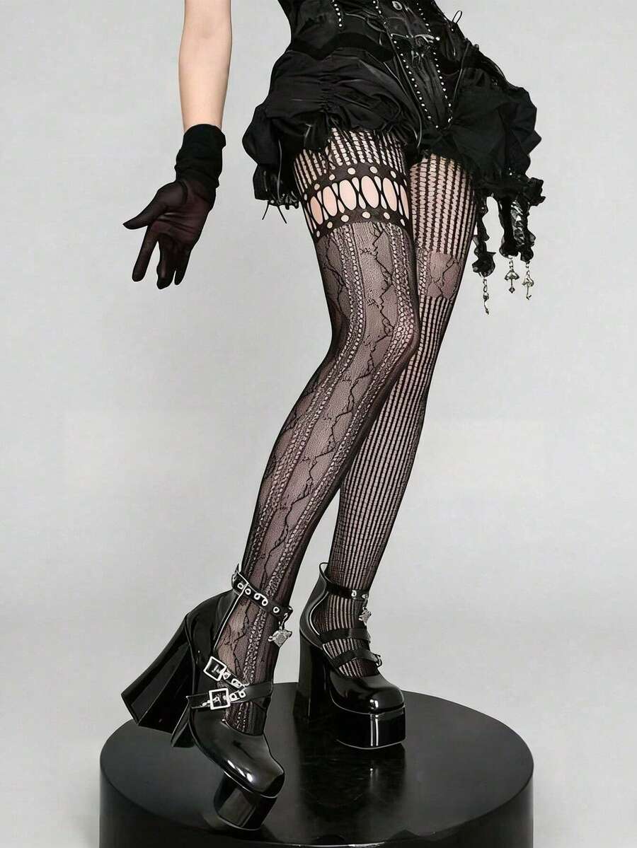 1pc Asymmetric Hollow Fishnet  - Fishnet Stocking Women のレビューと価格