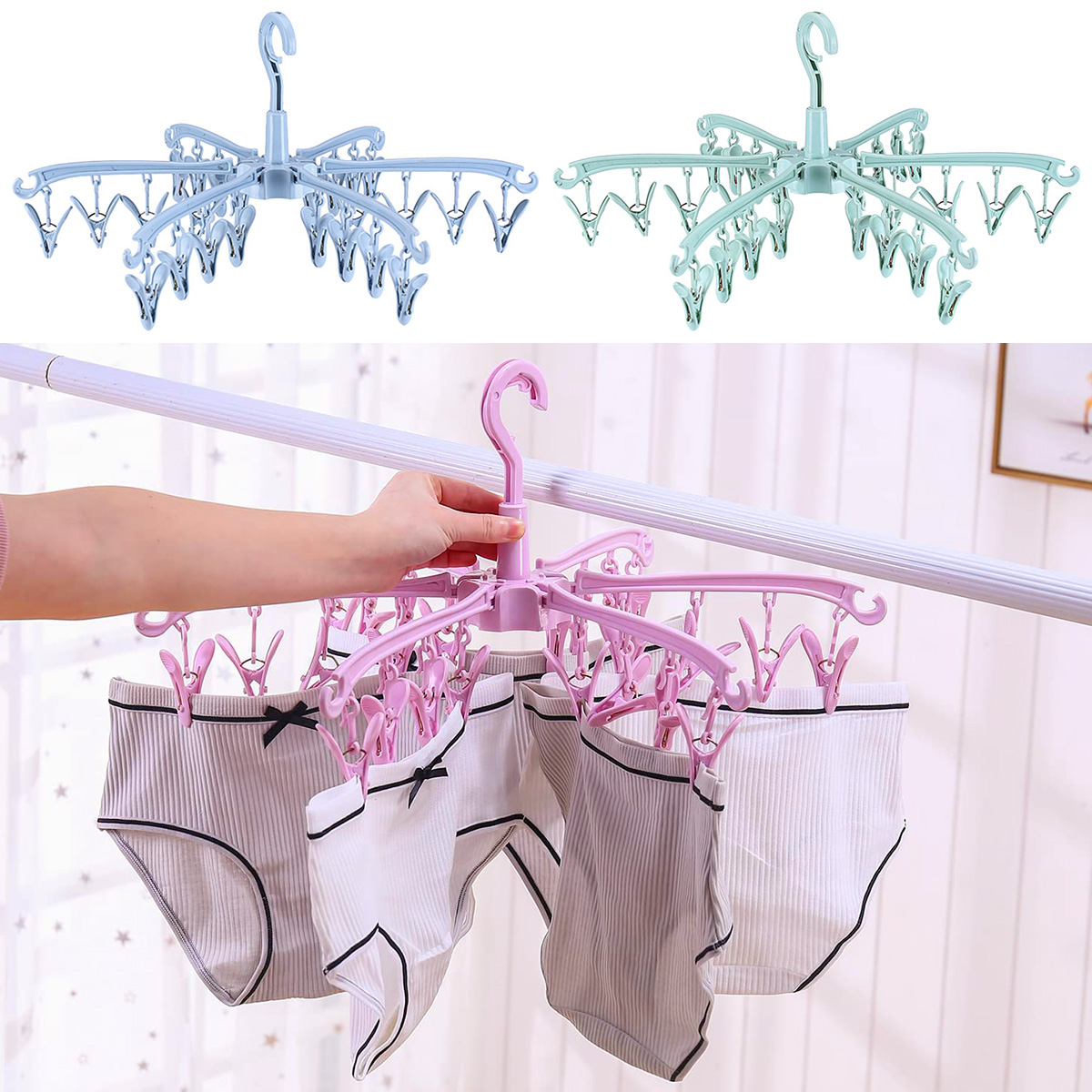 24 Clips Folding Clothes Dryer - Sock Organizer Tray のレビューと価格