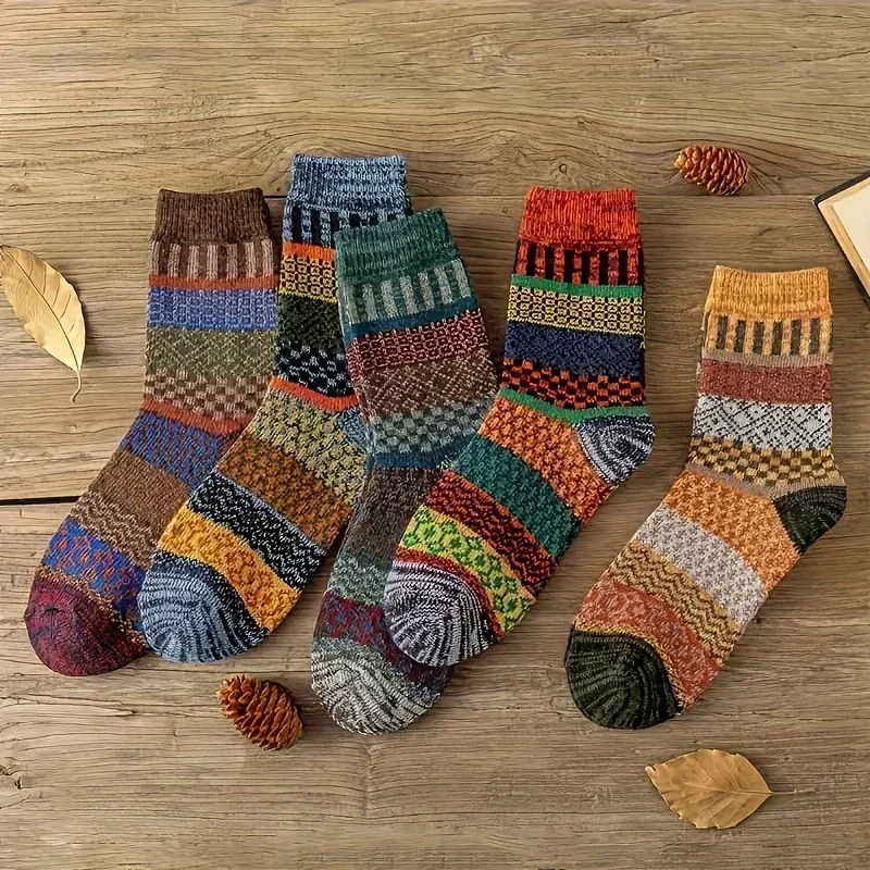 5 pairs of retro ethnic style  - Thermal Sock Winter のレビューと価格