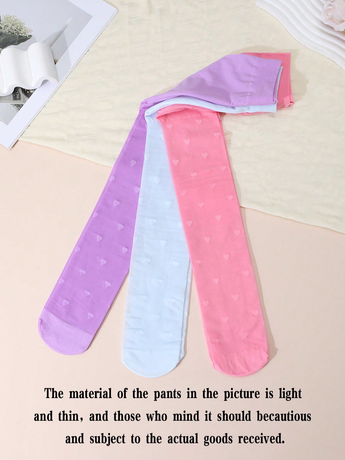 3Pcs Girls Heart Print Tights  - Tights Pantyhose Sheer のレビューと価格