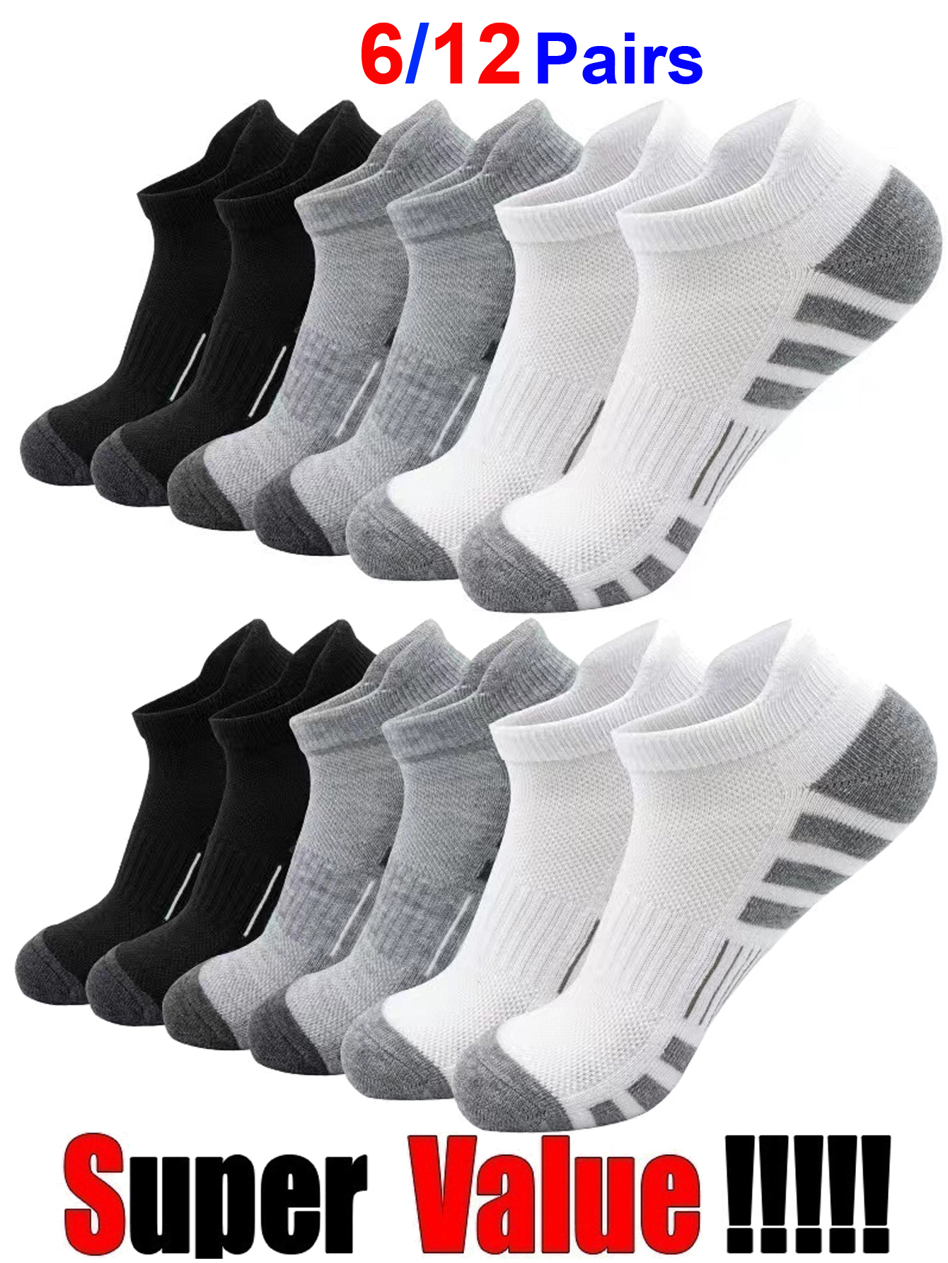 6/24 Pairs Cushioned Breathabl - Athletic Sock Cushion のレビューと価格
