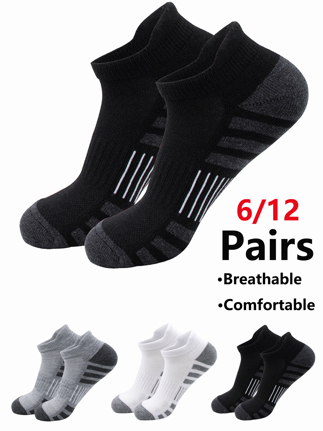 6/24 Pairs Cushioned Breathabl - Athletic Sock Cushion のレビューと価格