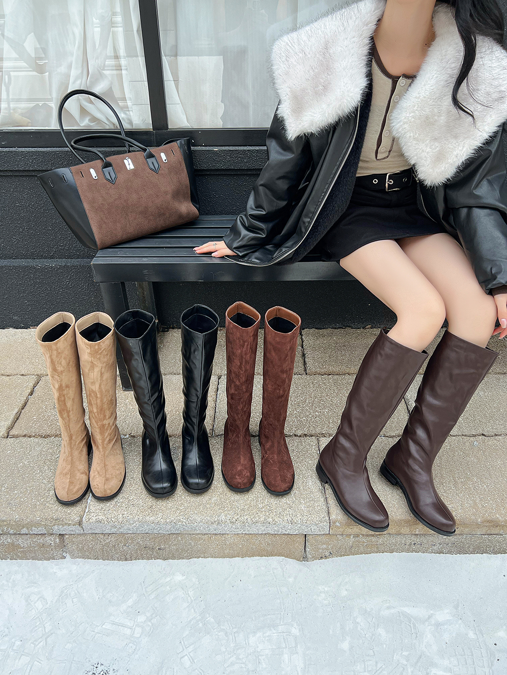 Fashion Women Knee Boots Flock - Knee High Sock Women のレビューと価格