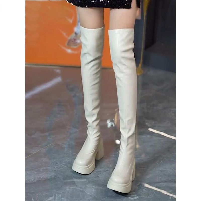 Round toe thick soled high-hee - Knee High Sock Women のレビューと価格