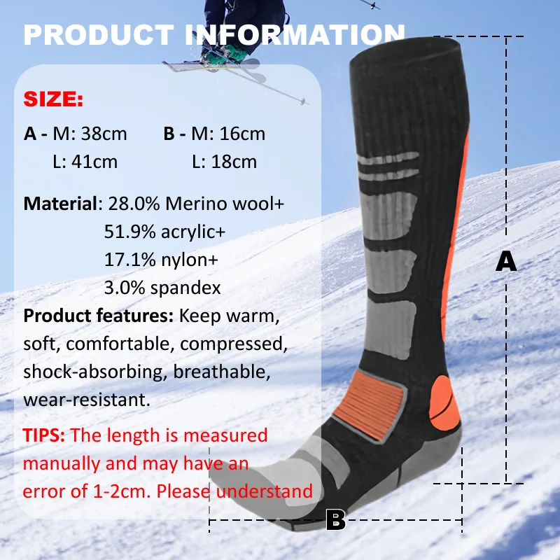 1 Pair Merino Wool Ski Socks M - Thermal Sock Winter のレビューと価格