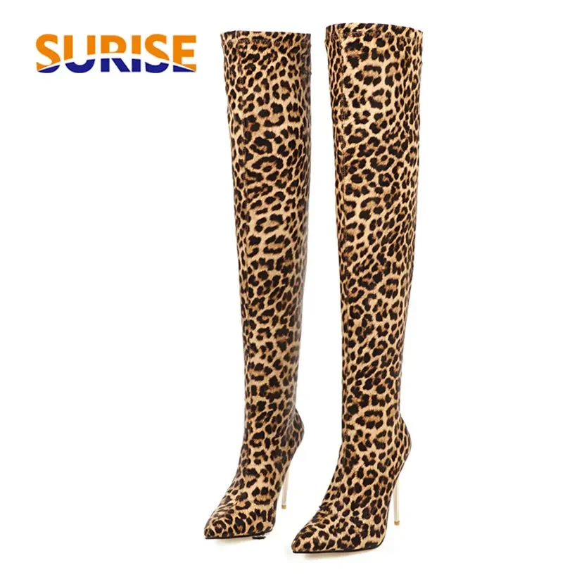 Plus Size Stretch Leopard Over - Knee High Sock Women のレビューと価格