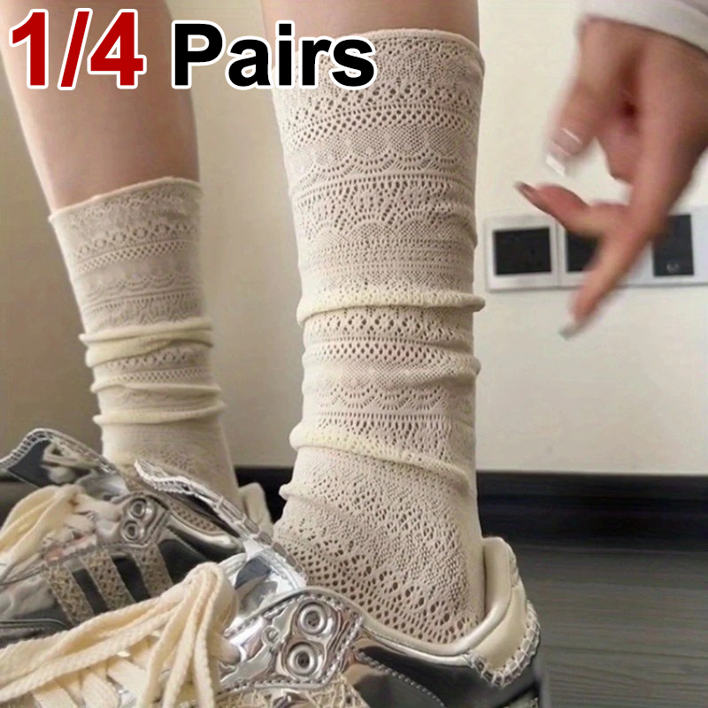 1/4 Pairs Women Lace Trimmed K - Knee High Sock Women のレビューと価格