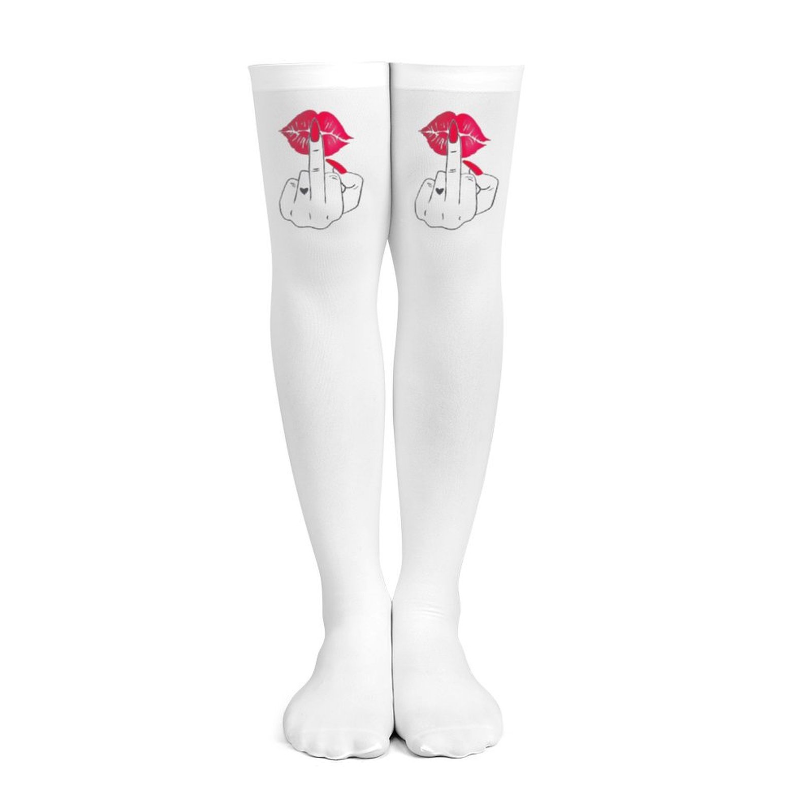 Ladies' white middle finger, r - Knee High Sock Women のレビューと価格