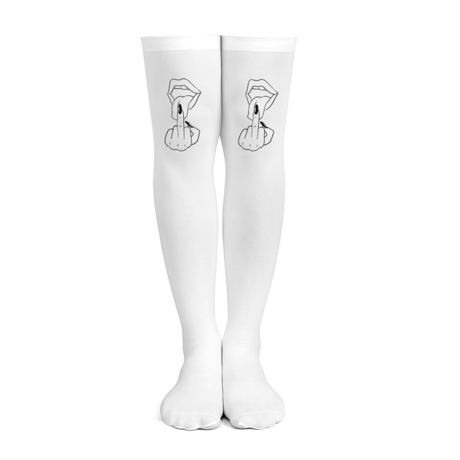 Ladies' white middle finger, r - Knee High Sock Women のレビューと価格