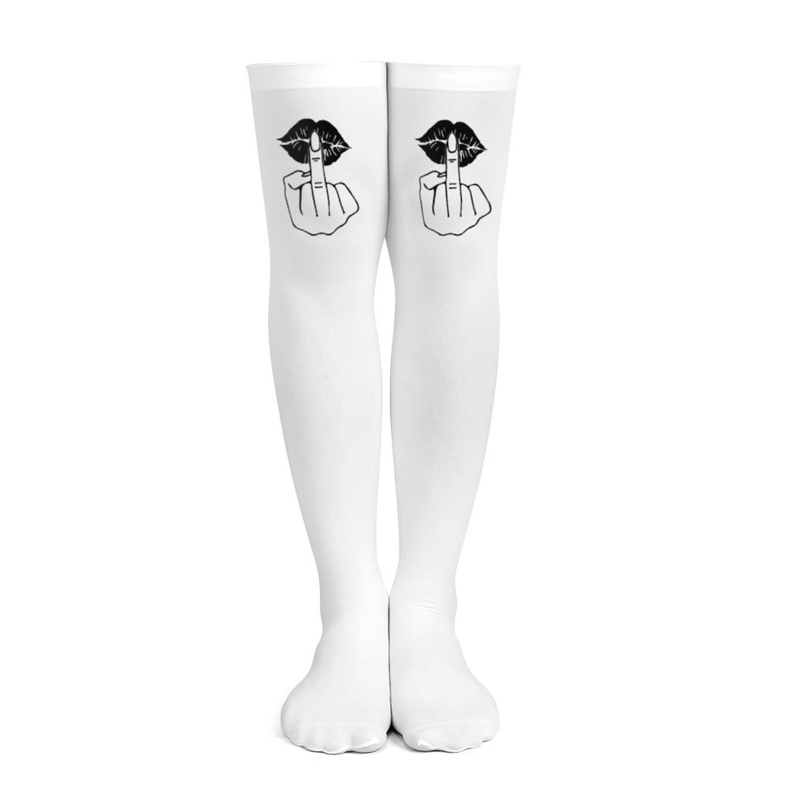 Ladies' white middle finger, r - Knee High Sock Women のレビューと価格