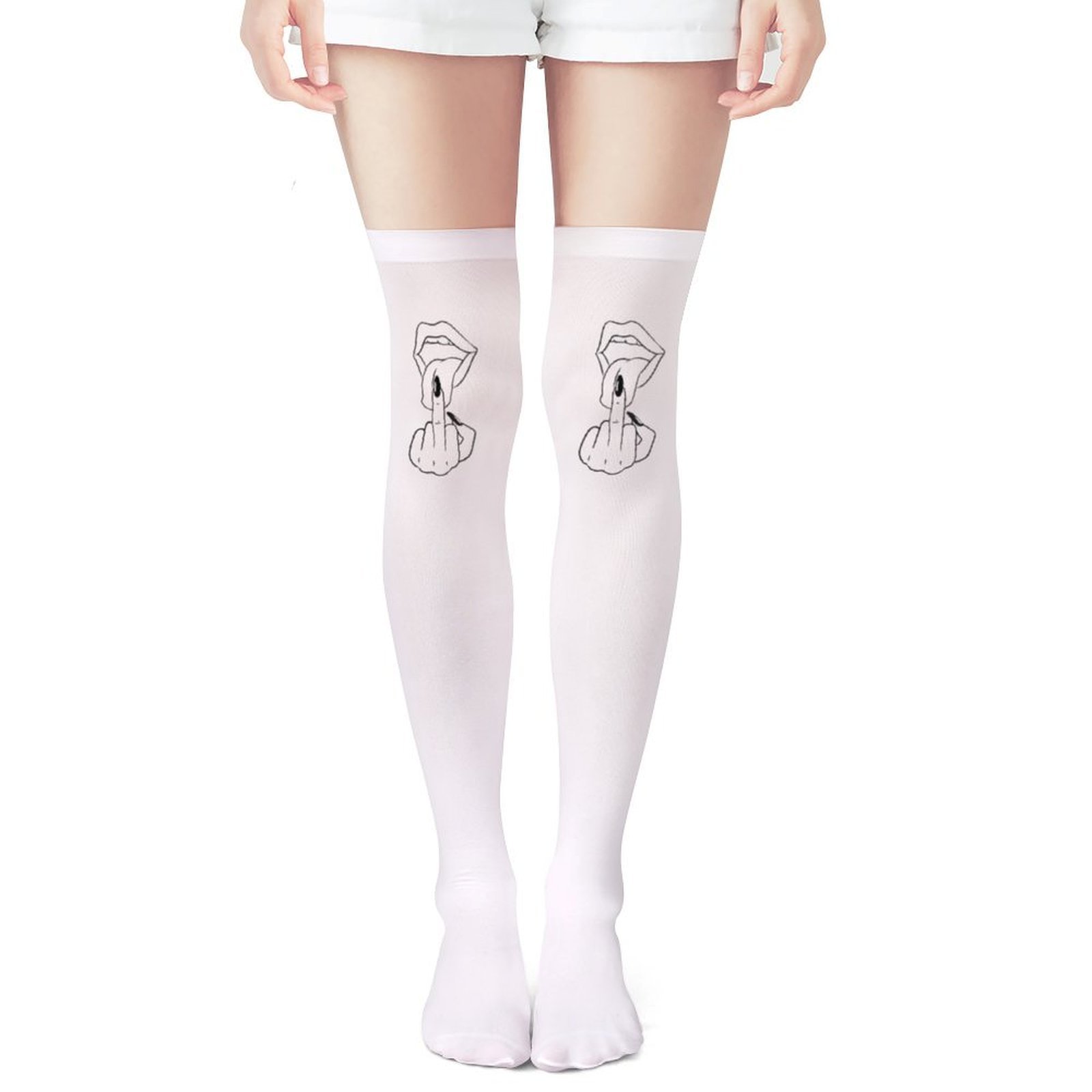 Ladies' white middle finger, r - Knee High Sock Women のレビューと価格