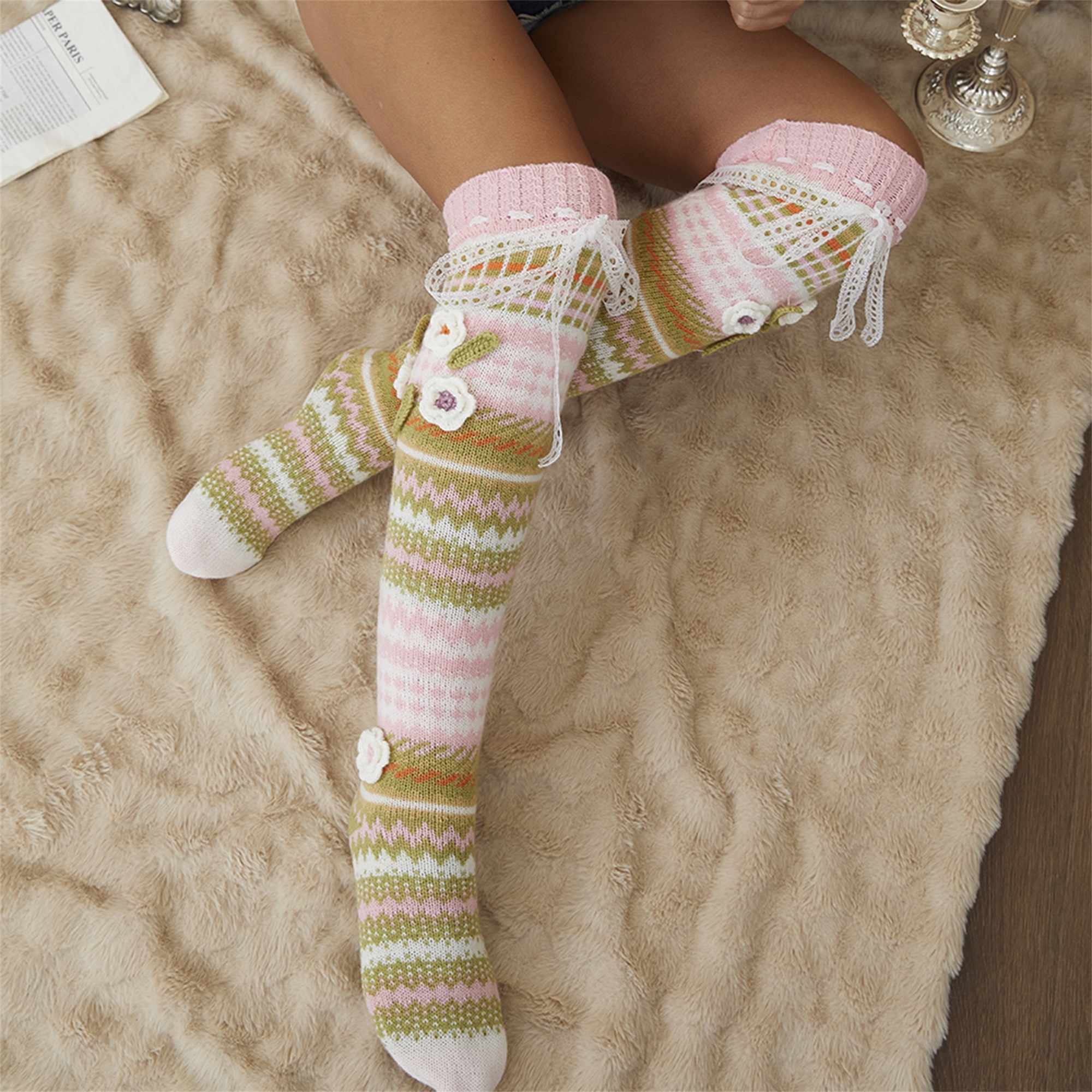 Elegant Crochet Lace Thigh Hig - Silk Sock Bamboo のレビューと価格