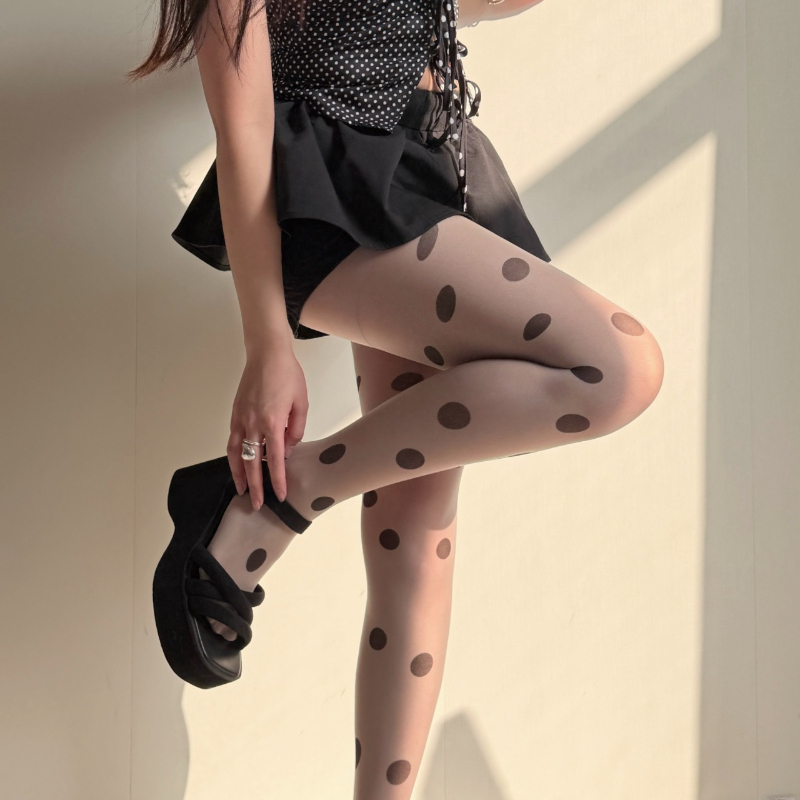 Retro Polka Dot Sheer Tights f - Tights Pantyhose Sheer のレビューと価格