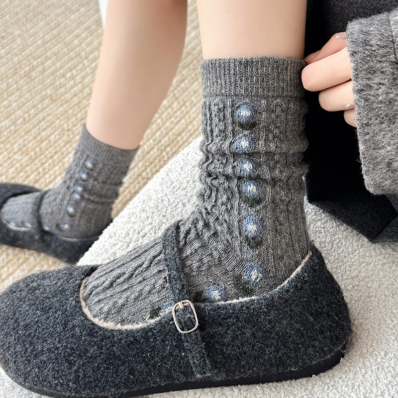Korean Sweet Floral Wool Mid-C - Boot Sock Slouchy のレビューと価格