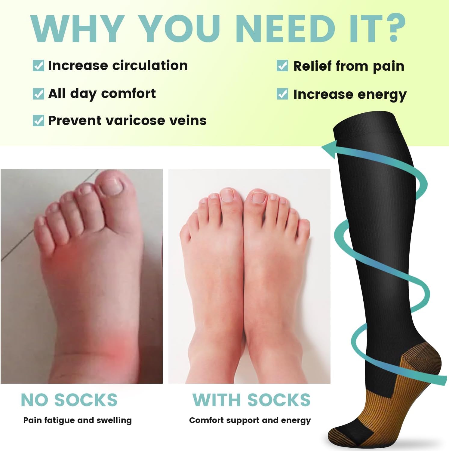 6 Pairs Solid Color Copper Com - Compression Sock Medical のレビューと価格