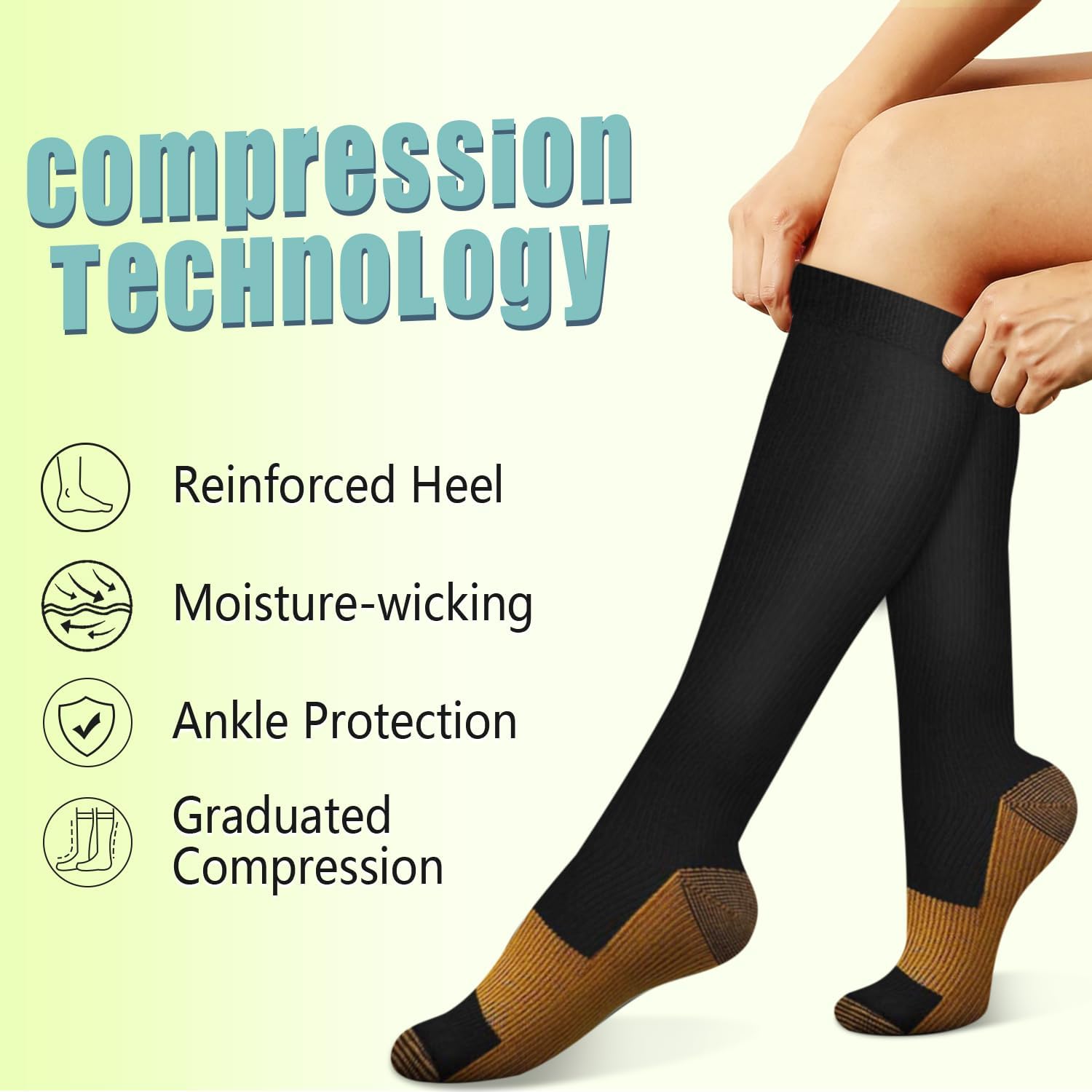 6 Pairs Solid Color Copper Com - Compression Sock Medical のレビューと価格