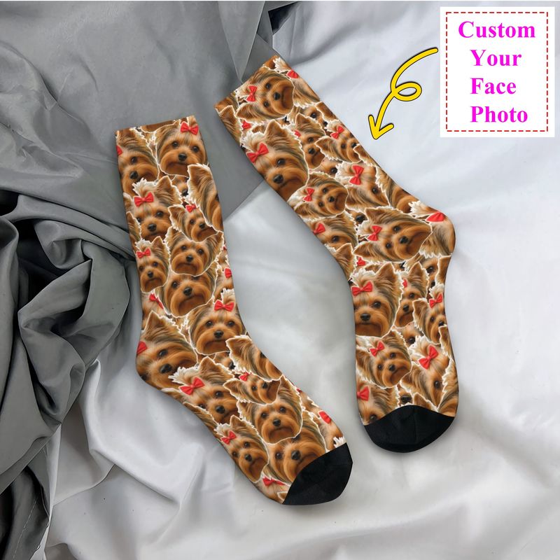 Cute Mens Personalized Dog Fac - Dress Sock Men のレビューと価格